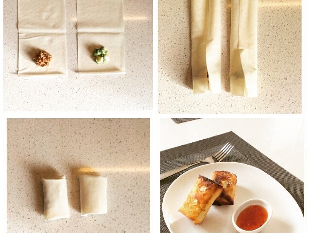 Meat & broccoli spring rolls